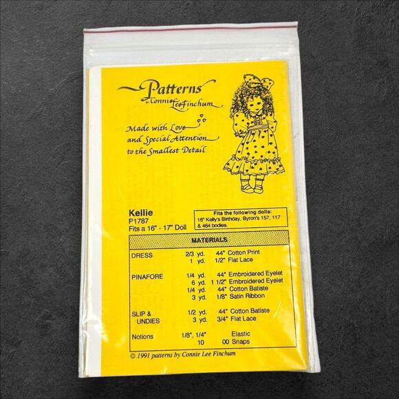 Lot 5 Connie Lee Finchum Doll Clothes Patterns UNCUT 16"–24" Kellie & Emilia 90s - Picture 5 of 11